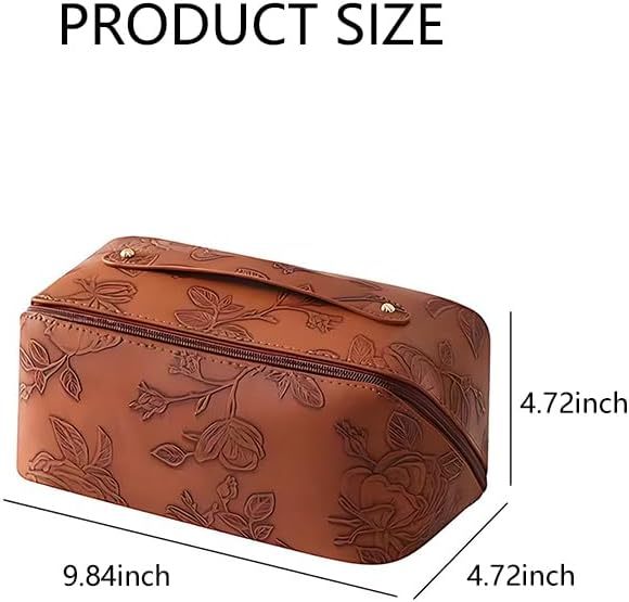 Embossed Pattern Leather Makeup Bag – Portable Cosmetics Organizer Pouch