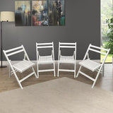 Furniture Slatted Wood Folding Special Event Chairs – Set of 4, Solid Wood, White Finish, Foldable & Versatile