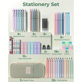 56 PCS Aesthetic School Supplies Set with Large Pencil Case – 6 Ballpoint Pens, 12 Pastel Pencils, 5 Gel Pens & 9 Automatic Pencils 🎒