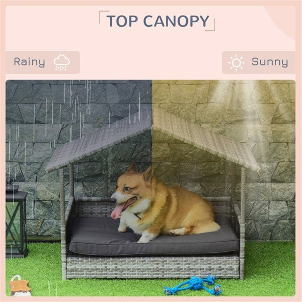 Rattan Dog Bed – Stylish Pet Sofa Tent with Washable Cushion & Non-Slip Base for Small & Medium Dogs, Indoor & Outdoor Use
