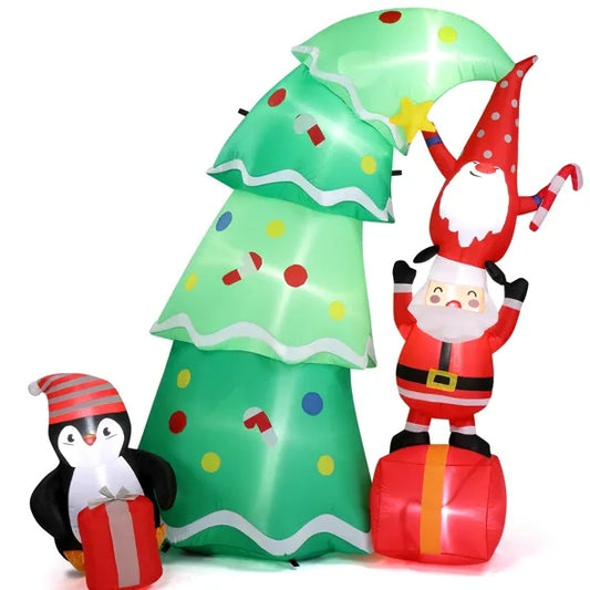 6-Ft Inflatable Christmas Tree with Elf & Santa – Lighted Outdoor Holiday Decoration