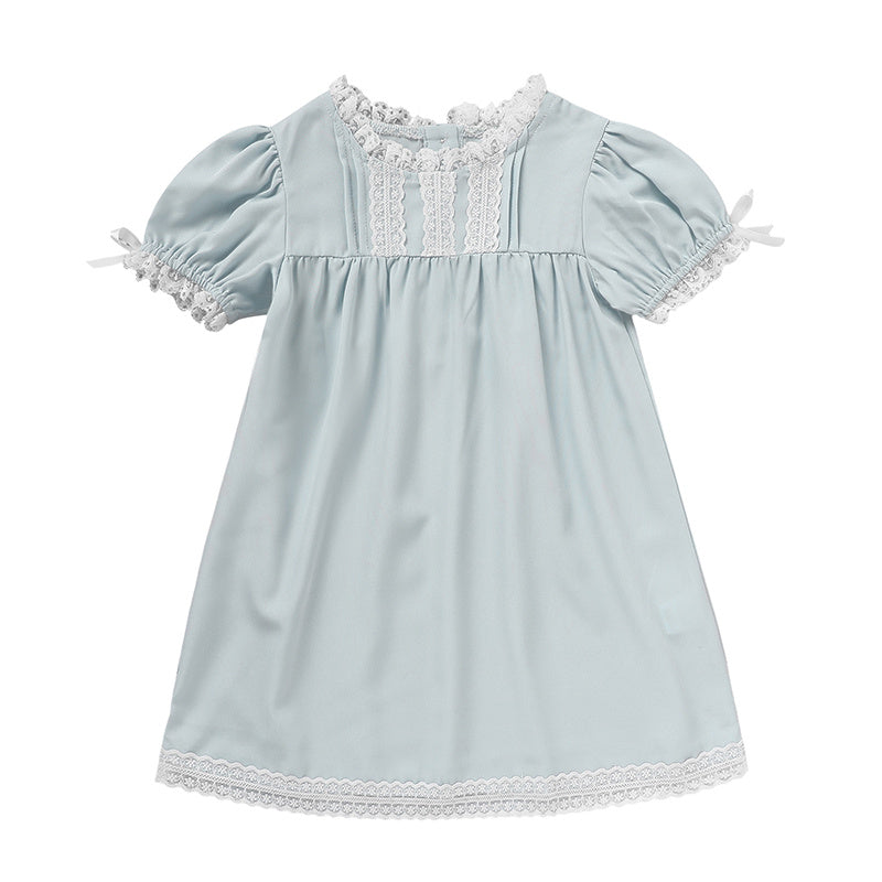 Toddler Girls Summer Lace Trim Dress – Puff Short Sleeve Crew Neck Princess Outfit, Cute Party Dress for Birthdays & Special Occasions