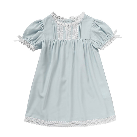 Toddler Girls Summer Lace Trim Dress – Puff Short Sleeve Crew Neck Princess Outfit, Cute Party Dress for Birthdays & Special Occasions
