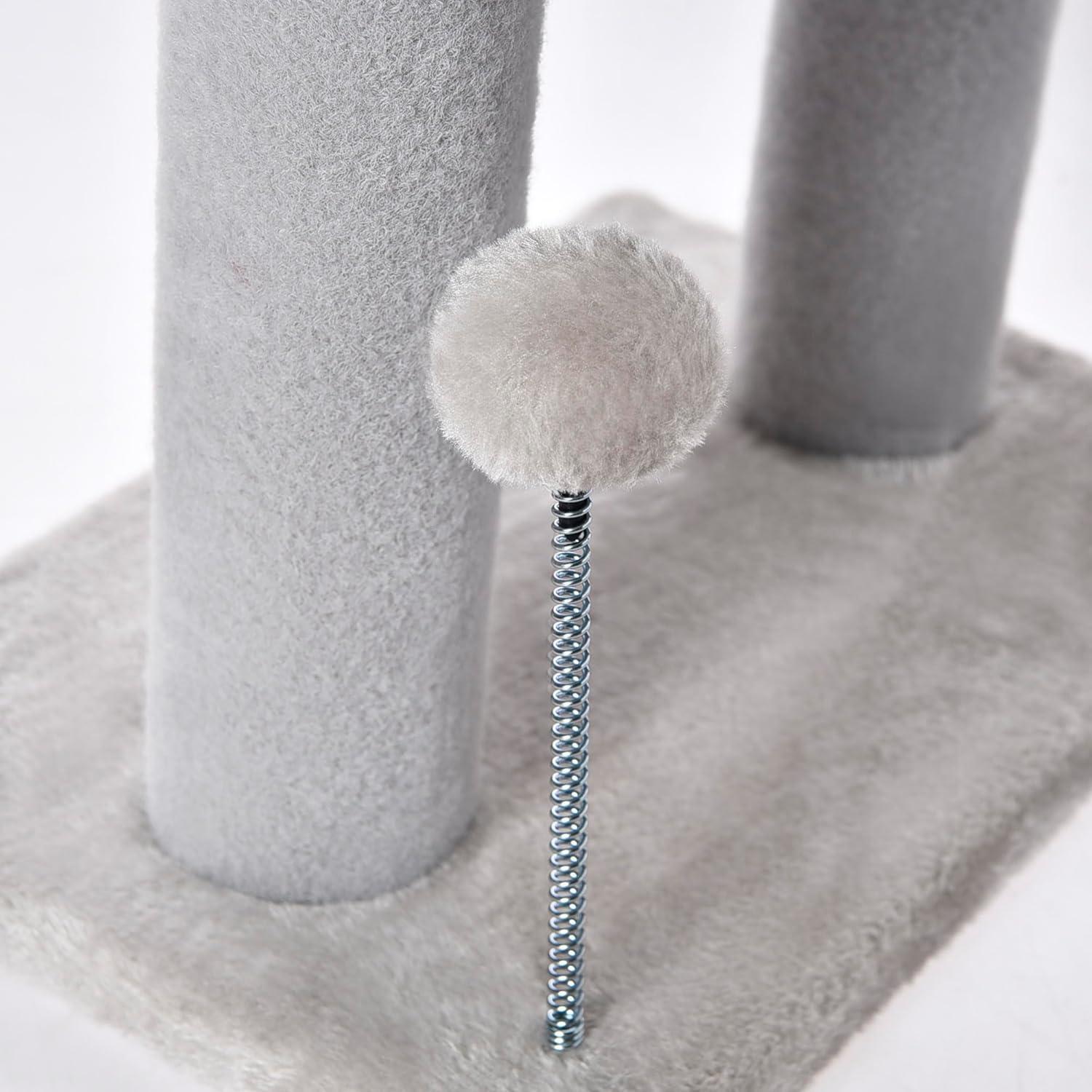 Gray Indoor Cat Tree – 20.5″ Climbing Tower with Scratching Post, Tunnel Bed & Hanging Ball Toy