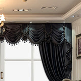 European Luxury All‑Black Velvet Curtains – Thick, Blackout Drapes for Villa Living Room & Dining Room (2 Panels)