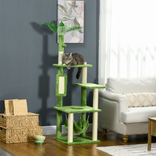 PawHut 56" Cat Tree – Indoor Cat Tower with Hammock, Scratching Posts, Play Ball, Platforms & Anti-Tipping Device
