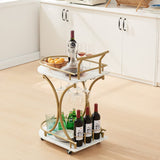 2-Tier Rolling Bar Cart with Wine Rack - Gold Metal & Mirror Serving Trolley