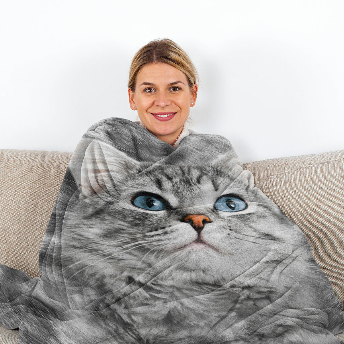 Cat Blanket for Cat Lovers – Cute Black & White Cat Print Fleece Sherpa Throw for Girls & Women, 130 × 150 cm