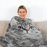 Cat Blanket for Cat Lovers – Cute Black & White Cat Print Fleece Sherpa Throw for Girls & Women, 130 × 150 cm
