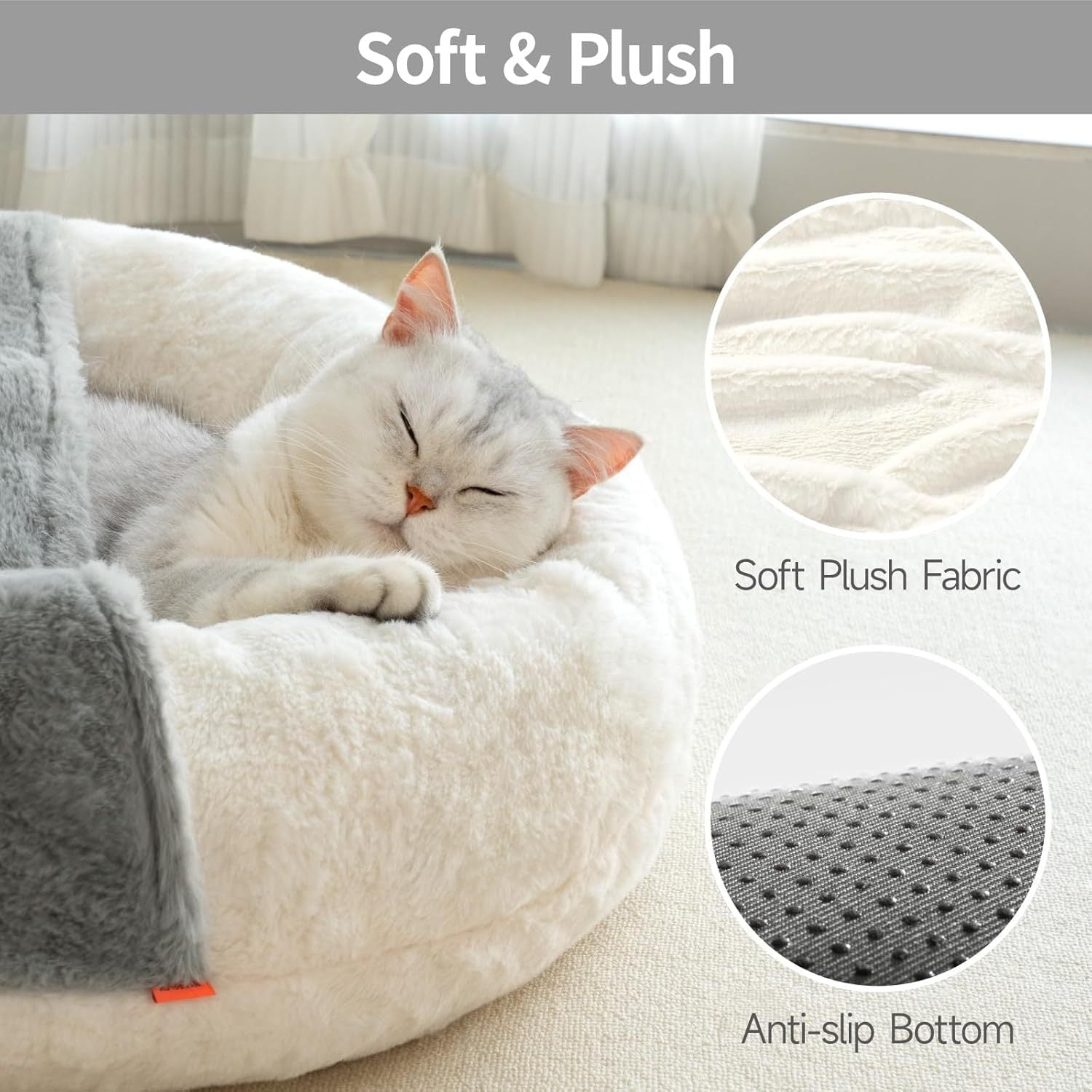 Mewoofun Enclosed Cat Bed Cave – 22"x22" Washable Pet Bed with Blanket & Non-Slip Base for Cats & Small Dogs