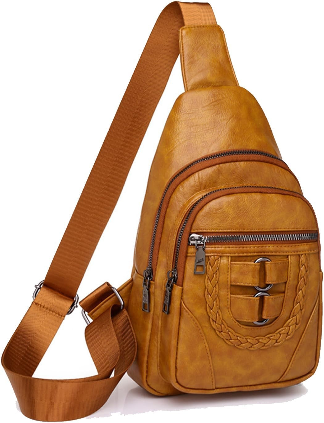 Women’s Sling Bag 🎒 Multi-Pocket Crossbody Purse – Vegan Retro Leather Braided Backpack for Travel