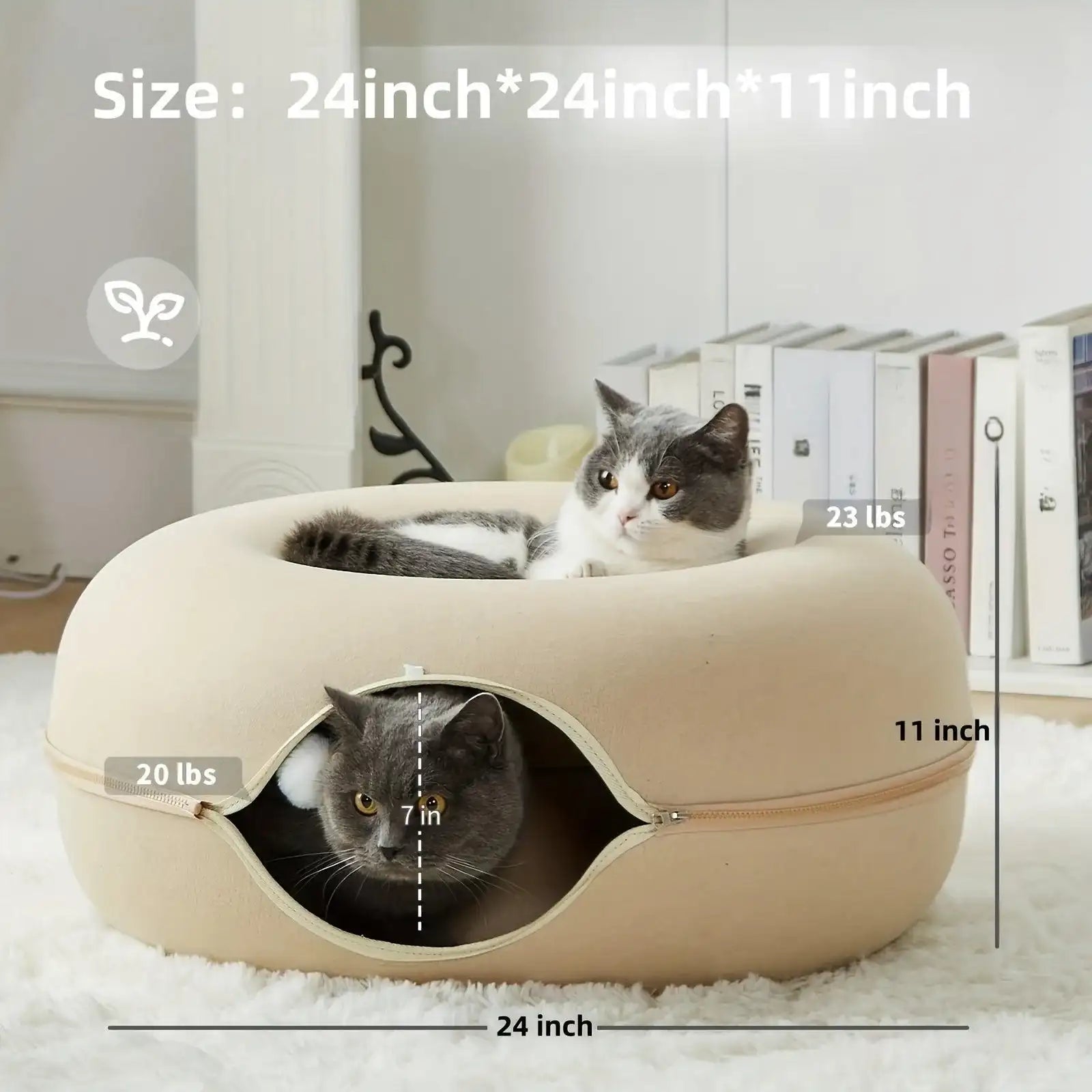 Peekaboo Cat Cave for Indoor Cats, Cat Donut Cat Tunnel Bed, Scratch Resistant Cat Toys for Medium Large Cats - PulinGO