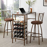 3-Piece Bar Table Set with Stools - Industrial Kitchen & Dining Table for Small Spaces (Retro Brown)