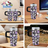 Sanrio Kuromi 14 oz Stainless-Steel Insulated Water Bottle with Handle & Straw – BPA-Free, Perfect Gift for Family & Friends