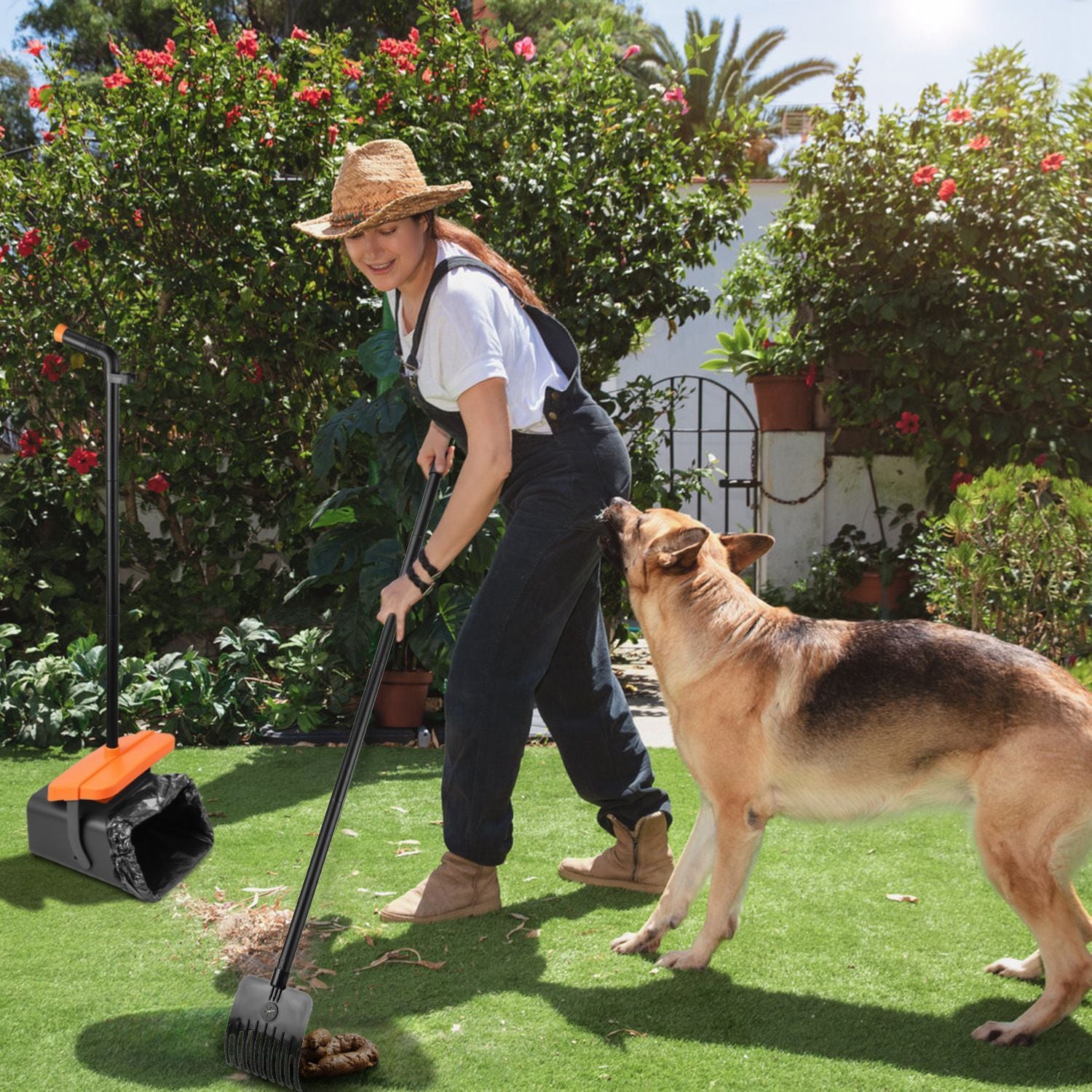 Heavy-Duty Pooper Scooper Kit – Extra-Long Rake & Swivel Bin with 35 Waste Bags & Dispenser