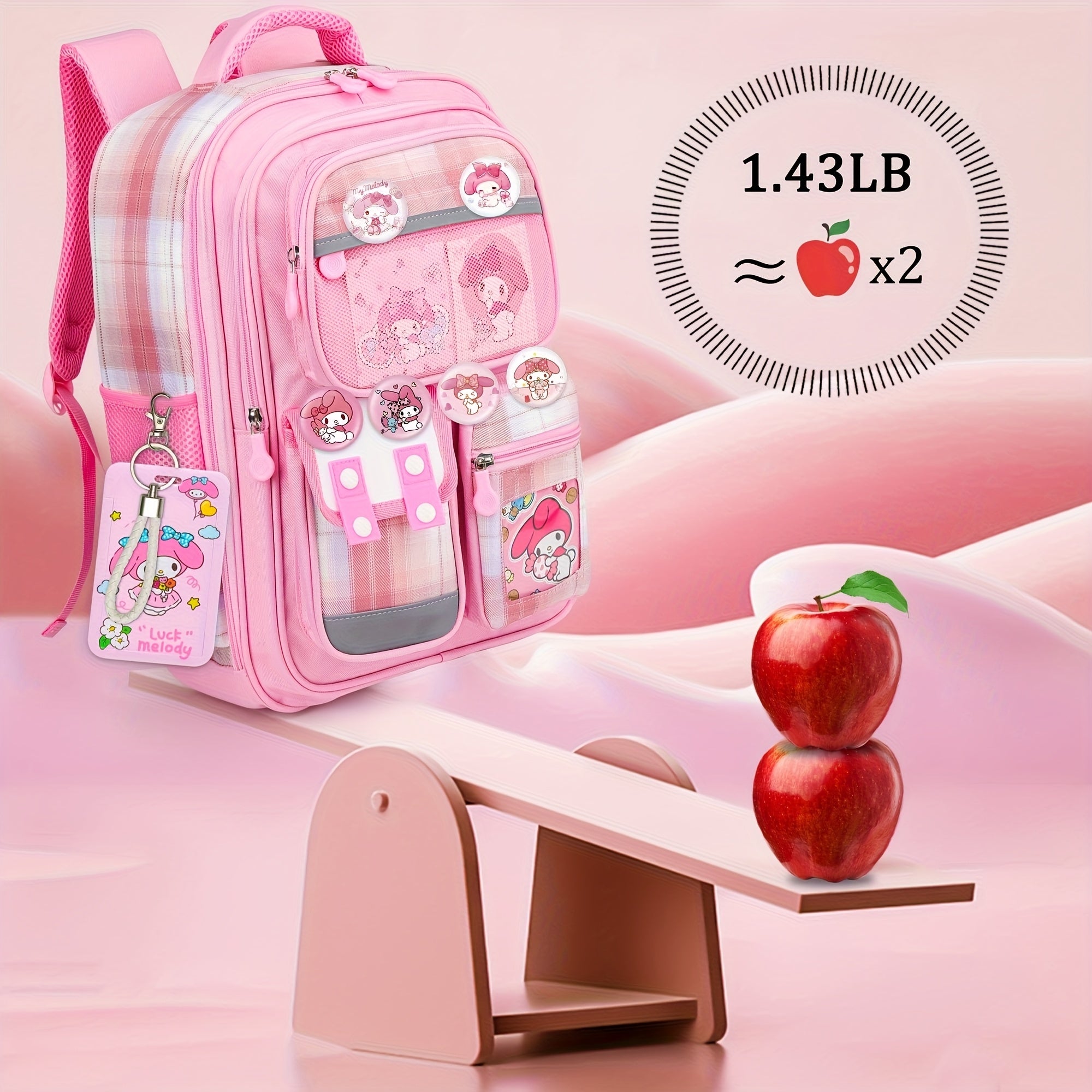 My Melody Large-Capacity School & Travel Backpack Set – Badge + ID Holder + Stationery Cards Included