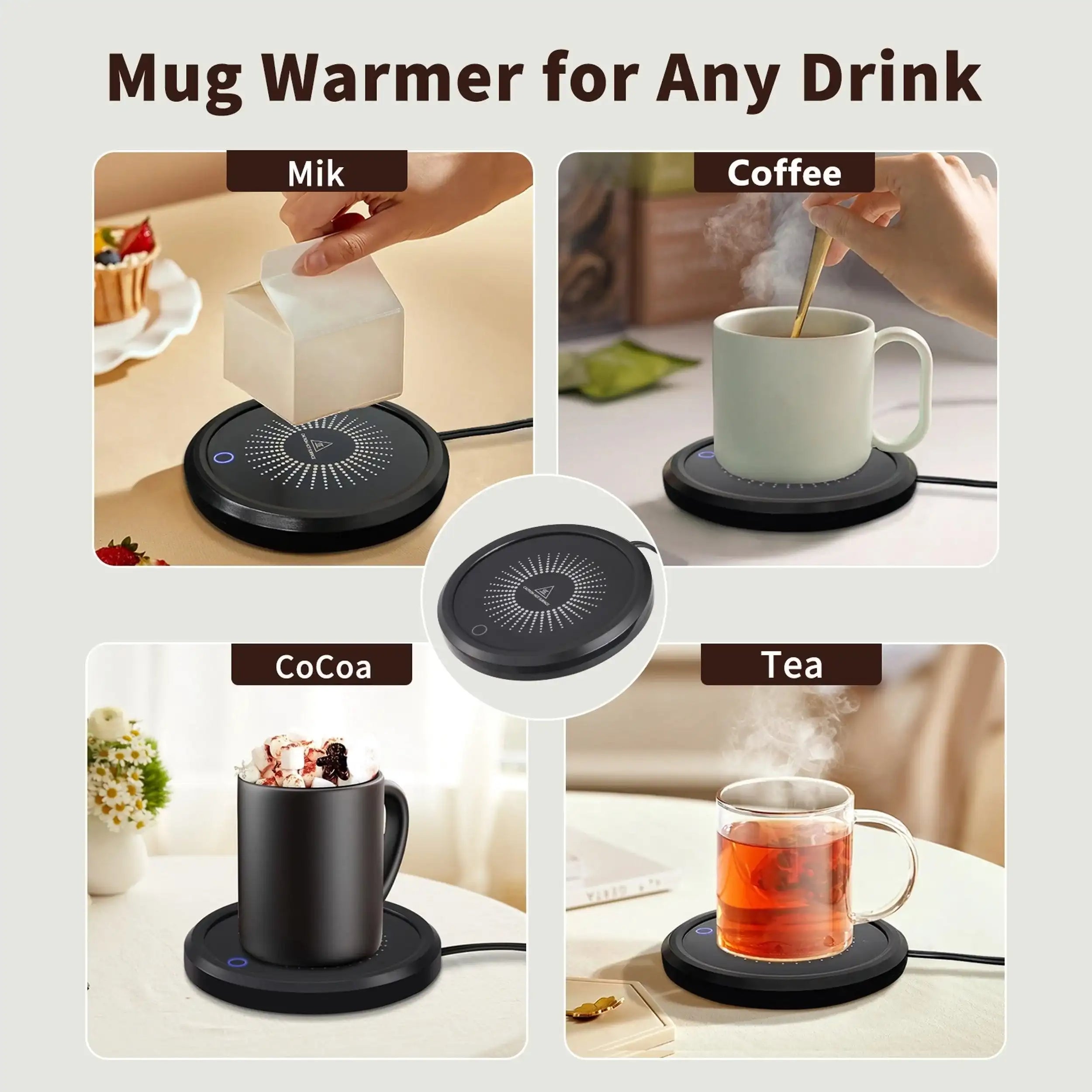 LALAYUAN Electric Mug Warmer, Fast Heating Coffee Cup Warmer with Temperature Control, 110V US Plug, Plug Powered Beverage Heater, with Desk, for Coffee Lovers, Coffee, Milk, Tea, Candle Wax Gift - PulinGO