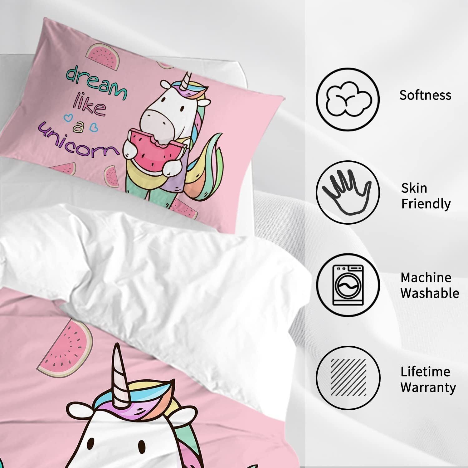 3-Piece Watermelon Duvet Cover Set – Queen Size, Ultra-Soft Microfiber with Hidden Zipper and Matching Pillow Shams (Duvet 90"×90", Shams 20"×36")