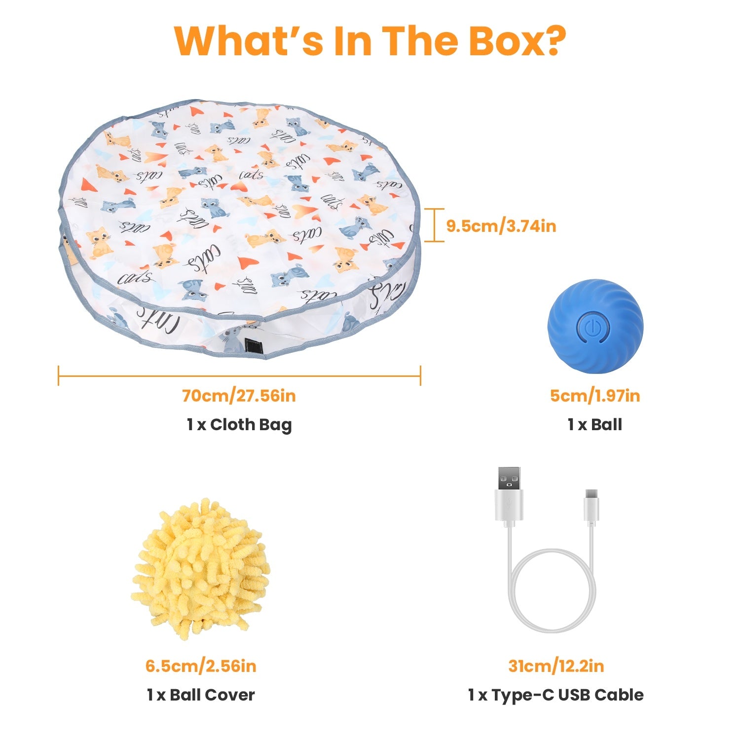 Motion-Activated Fast-Rolling Cat Toy Ball in Pouch – Rechargeable Interactive Play