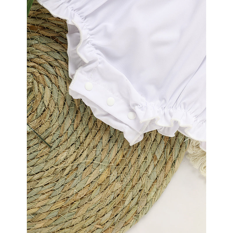 Baby Girl White Lace Romper 👶✨ Short-Sleeve Bubble Jumpsuit for Summer & Weddings 💒☀️