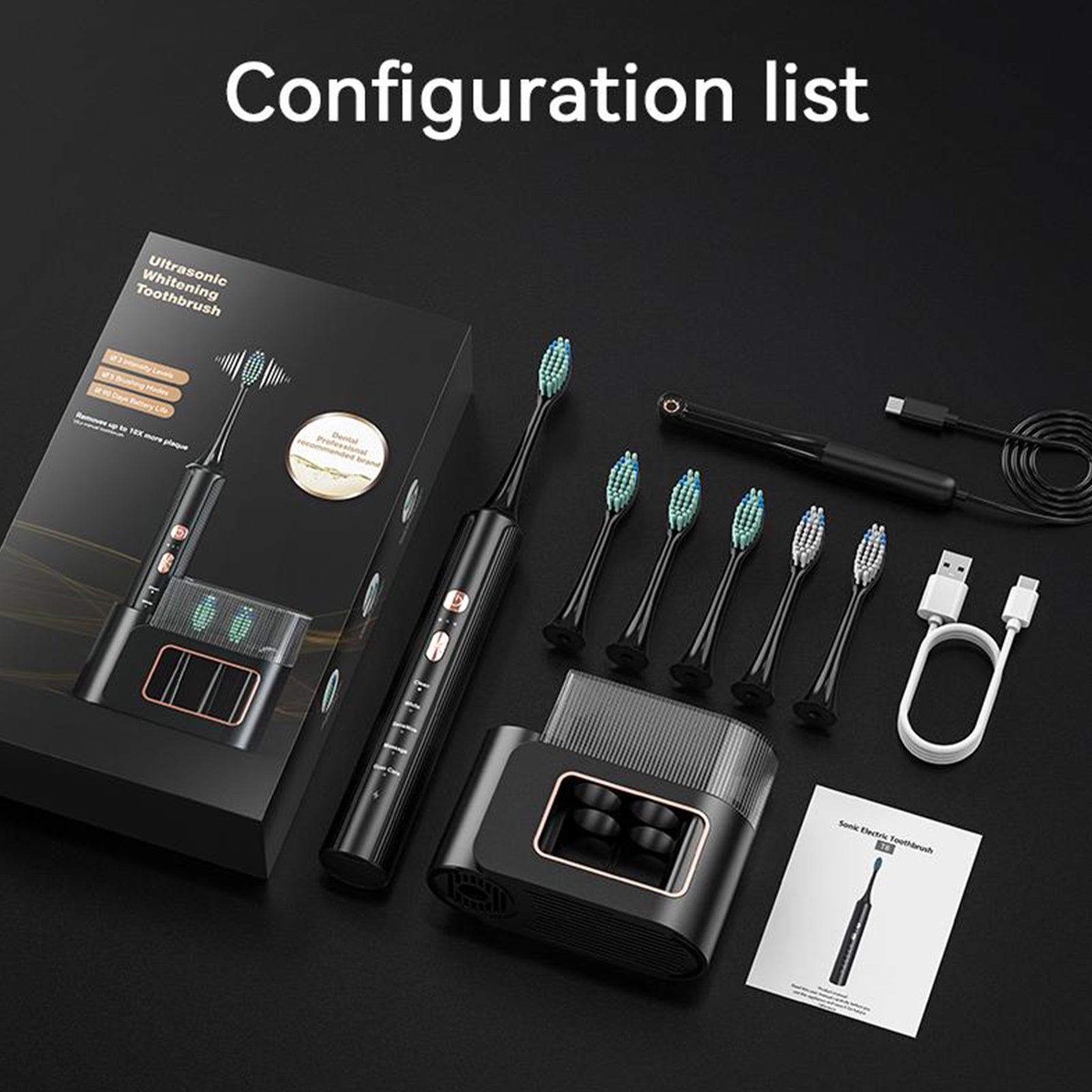 AquaSonic Black Series Electric Toothbrush - ADA Accepted Whitening Toothbrush with 8 Brush Heads & Travel Case