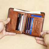 RFID Blocking Trifold Genuine Leather Wallets For Men, Top Layer Cowhide Vintage Short Multi Function Credit Card Holder, Money Clips With 2 ID Windows Valentine'S Day Gifts For Men - PulinGO