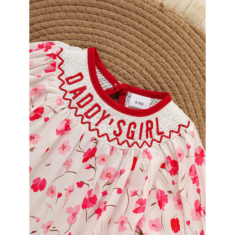 Infant Girls Floral Smocked Romper 🌸 “Daddy’s Girl” Embroidery 💖 Short Sleeve Bodysuit