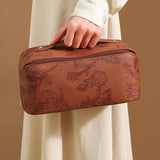 Embossed Pattern Leather Makeup Bag – Portable Cosmetics Organizer Pouch