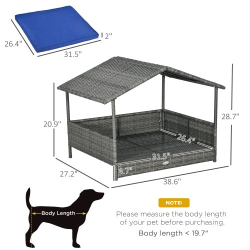 PawHut Wicker Dog House – Outdoor Rattan Bed with Canopy & Water-Resistant Cushion for Small & Medium Dogs
