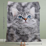 Cat Blanket for Cat Lovers – Cute Black & White Cat Print Fleece Sherpa Throw for Girls & Women, 130 × 150 cm