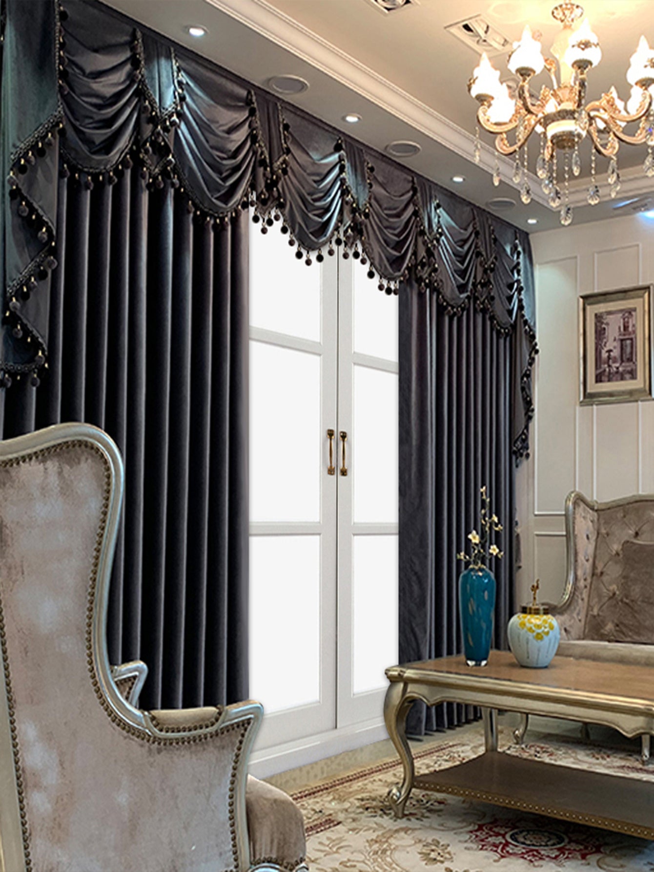 European Luxury All-Black Velvet Curtains – Thick & Elegant Drapes for Living & Dining Room