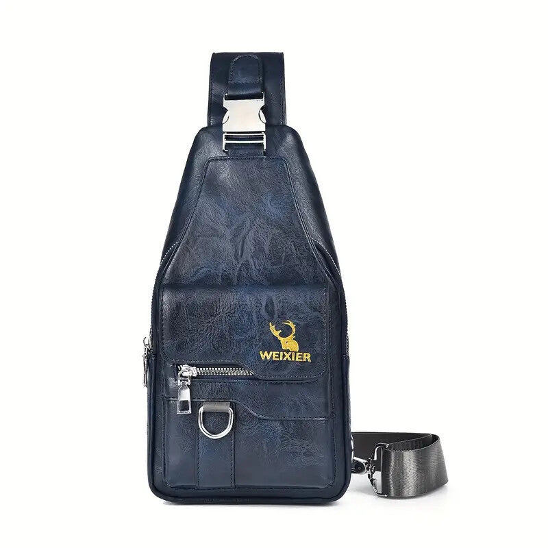 Premium PU Leather Vintage Style Chest Bag – Spacious Multi-Compartment Crossbody with Waterproof Design for Men