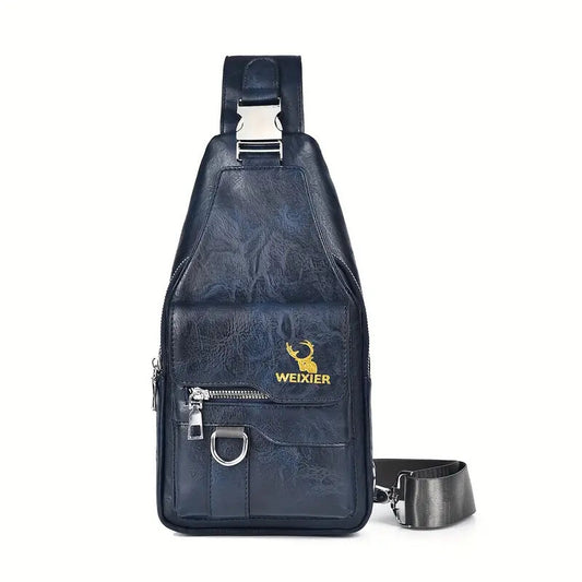 Premium PU Leather Vintage Style Chest Bag – Spacious Multi-Compartment Crossbody with Waterproof Design for Men