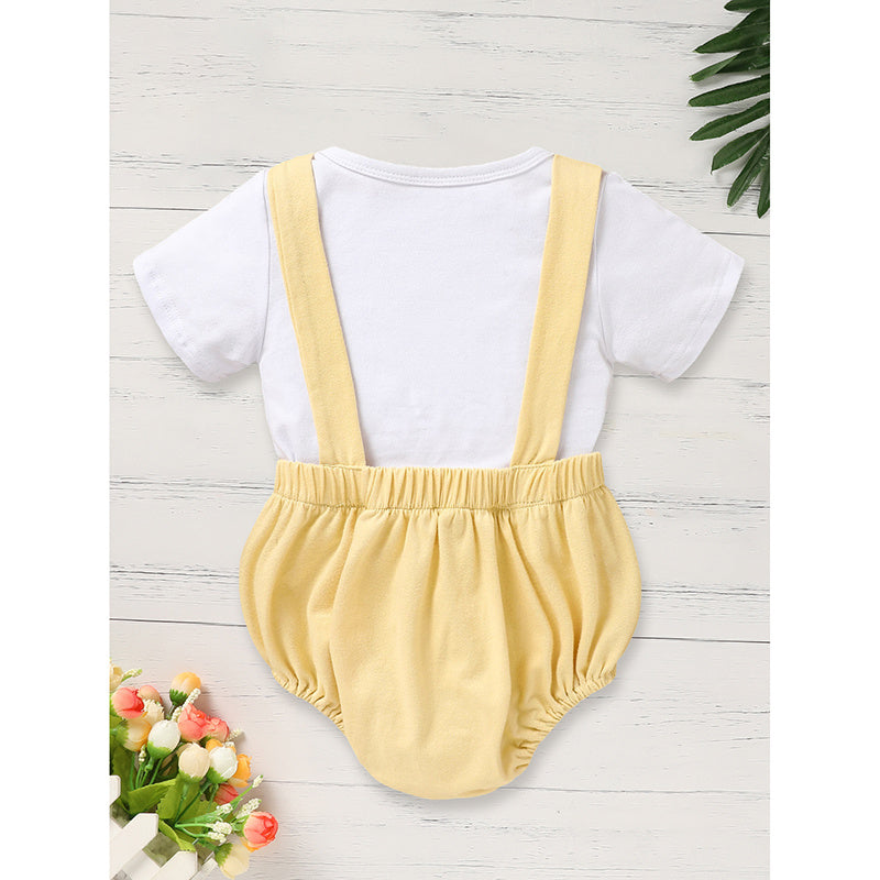 Infant Baby Boy Gentleman Outfit – Short Sleeve T-Shirt & Suspender Romper Jumpsuit Set for First Birthday