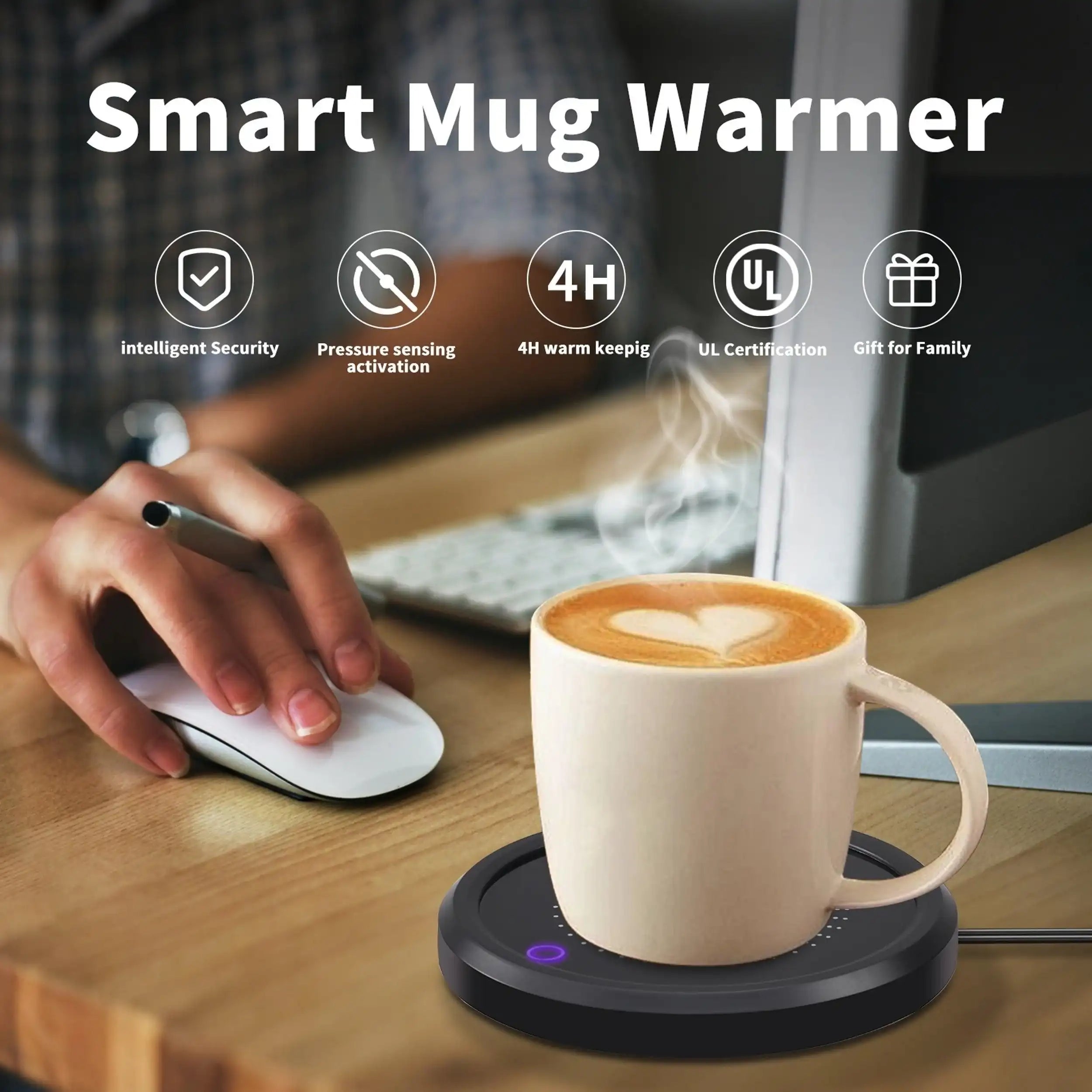 LALAYUAN Electric Mug Warmer, Fast Heating Coffee Cup Warmer with Temperature Control, 110V US Plug, Plug Powered Beverage Heater, with Desk, for Coffee Lovers, Coffee, Milk, Tea, Candle Wax Gift - PulinGO