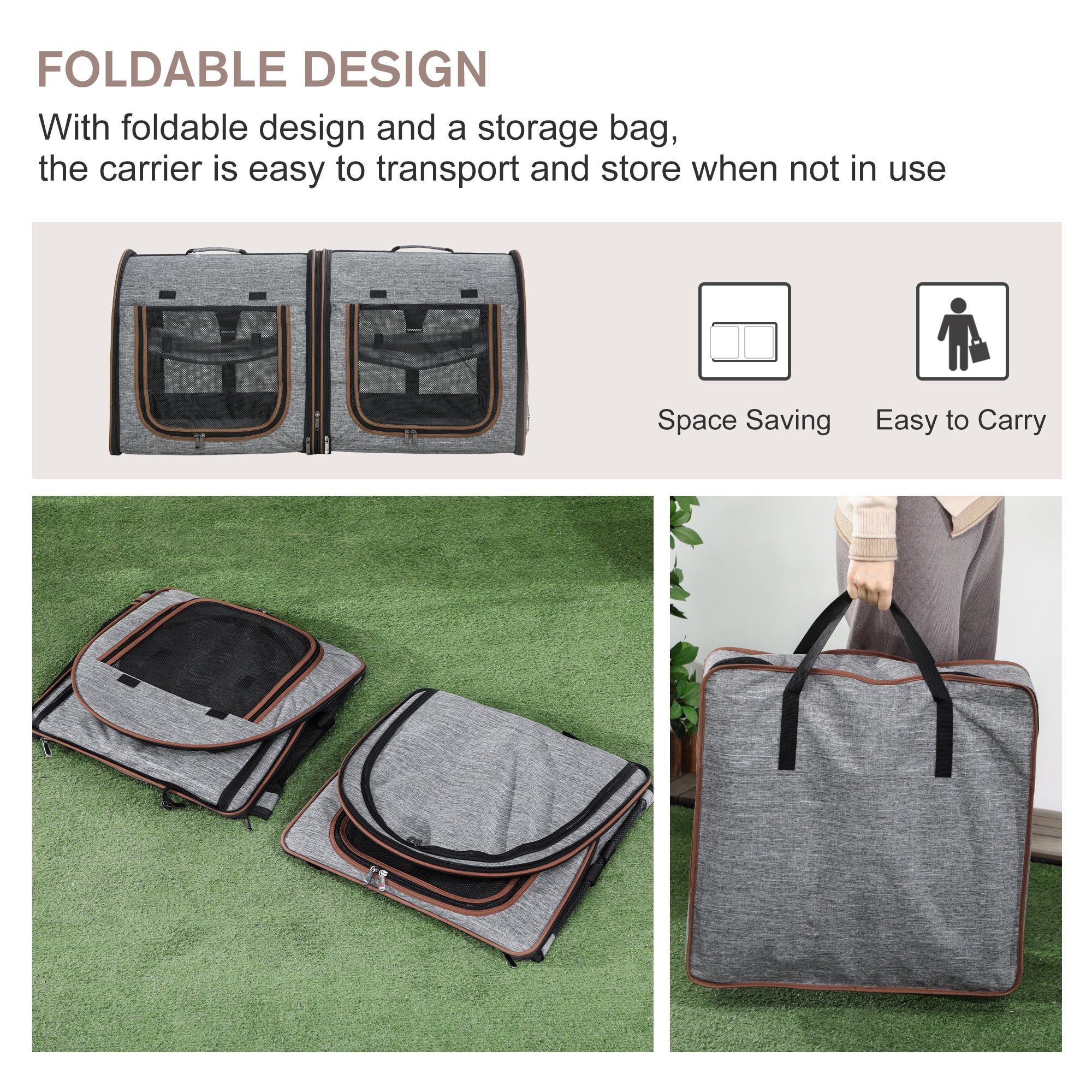 Portable Soft-Sided Pet Carrier with Divider – Two-Compartment, Padded, Foldable & Storage Bag Included