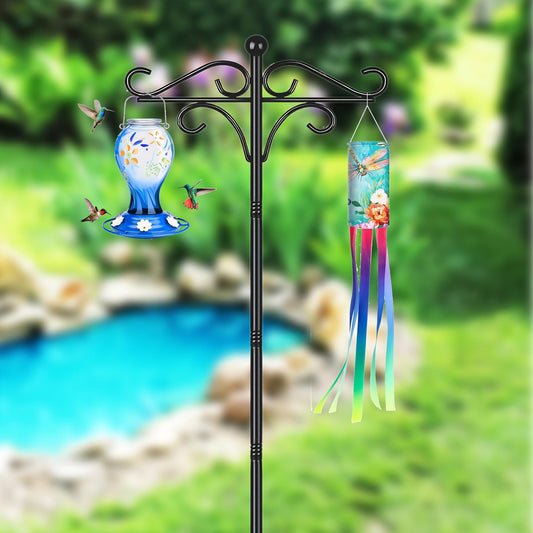 Two Heavy-Duty 76-Inch Outdoor Metal Shepherd’s Hooks – Double Bird Feeder Pole with Five-Finger Adjustable Plant Hooks, Garden & Wedding Décor