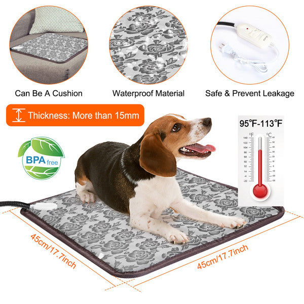 Pet Heating Pad – Waterproof Adjustable Electric Warm Blanket with Anti-Bite Steel Cord & Safety Protection