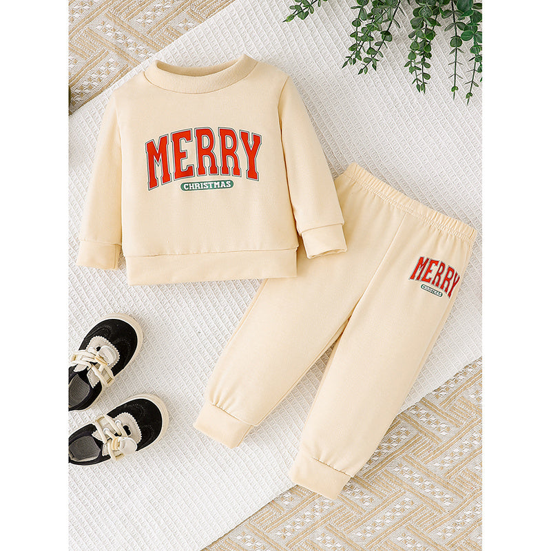 Baby Girls Christmas Outfit 2-Piece Set – Merry Christmas Sweatshirt & Pants