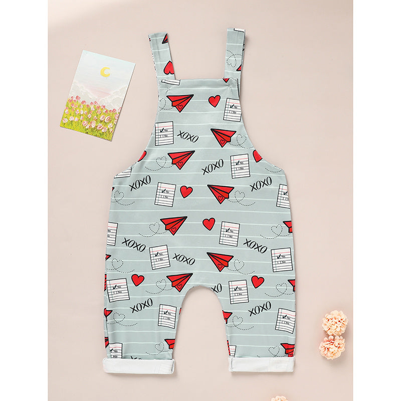 Baby Boy & Girl Casual Heart Jumpsuit – Valentine’s Day Paper Airplane XOXO Trendy Outfit