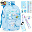 Sanrio Cinnamoroll & My Melody Large-Capacity Backpack Set – Includes Coat Purse, Stationery Set, Lanyard & 4 Badge Pins