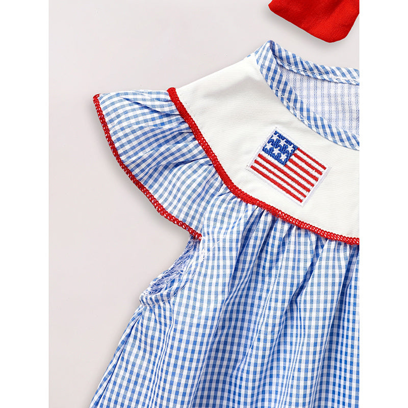 Baby Girls 4th of July Dress 🇺🇸 Gingham Flag Color Block Outfit 🎆