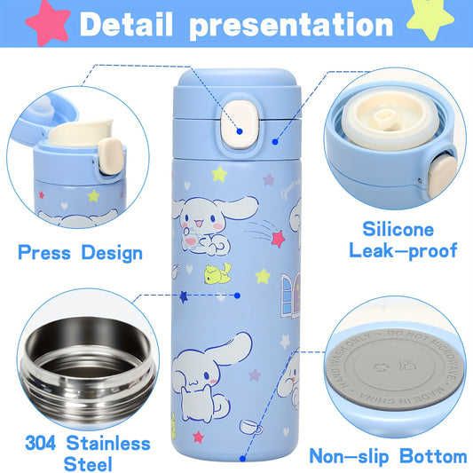 Cinnamoroll Double-Wall Stainless Steel Insulated Bottle – 50 Stickers & Leak-Proof Design