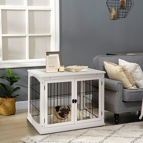 Stylish Small Kennel End Table with Double Entrances & Lockable Door