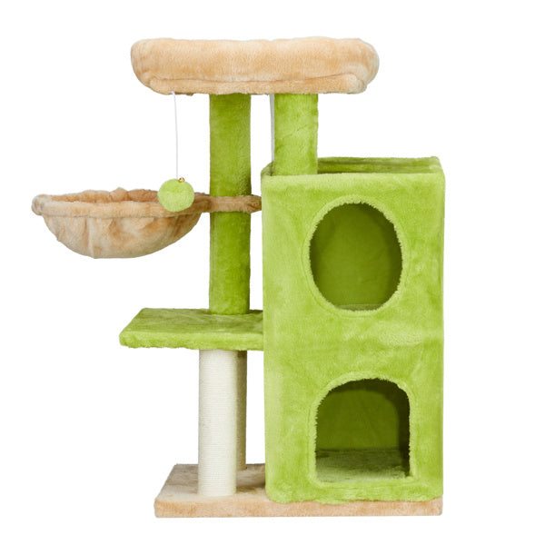 3-Inch Speaker-Shaped Double-Layer Cat House Hammock Bed – Yellow & Green Indoor Cat Furniture with Cozy Design
