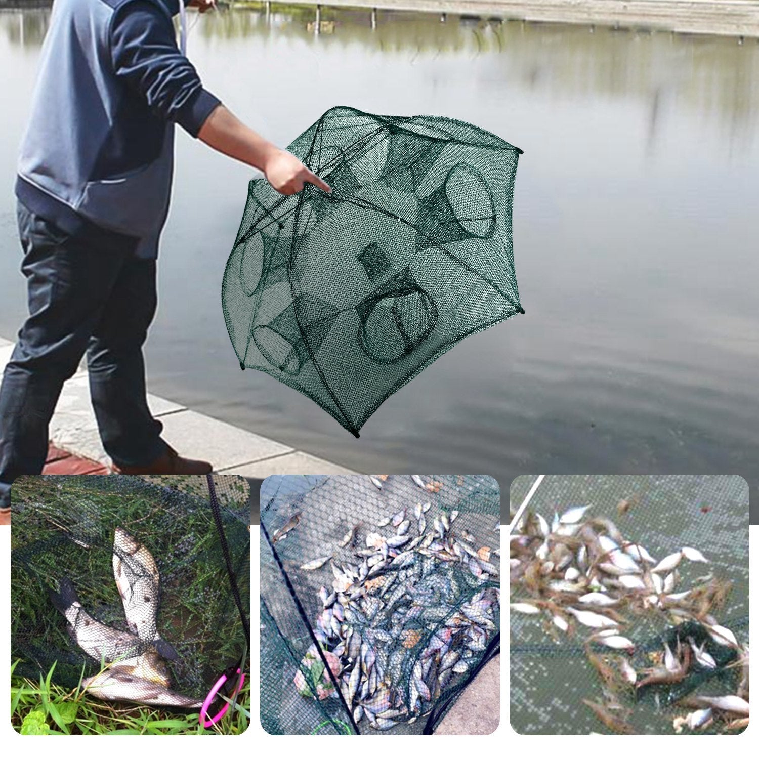 Foldable Fishing Bait Trap - 6-Hole Automatic Net for Shrimp, Crab, Minnow & Crawfish