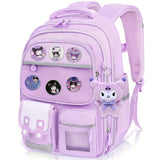 Sanrio Kuromi Large Capacity Purple Backpack Set – 50 Stickers, Pendant Accessories, 6 Badges, Pen Box & Stationery Set