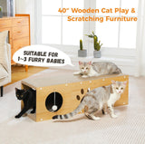 Multi-Hole Fun Cat Tunnel with Scratching Board & Pom-Poms – Interactive Tunnel House for Multi-Cat Families