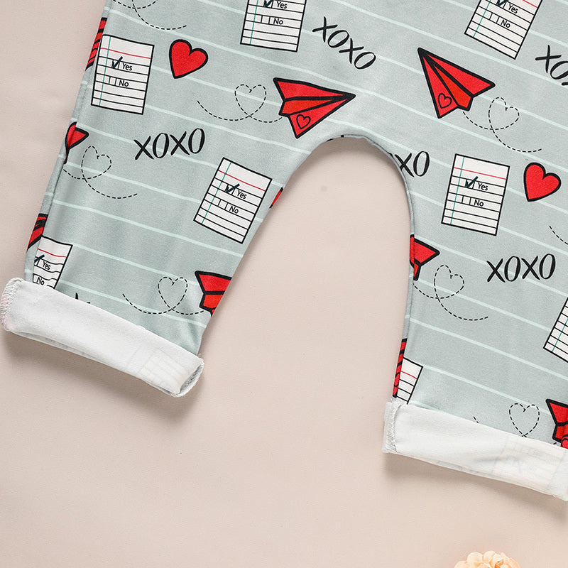 Baby Boy & Girl Casual Heart Jumpsuit – Valentine’s Day Paper Airplane XOXO Trendy Outfit