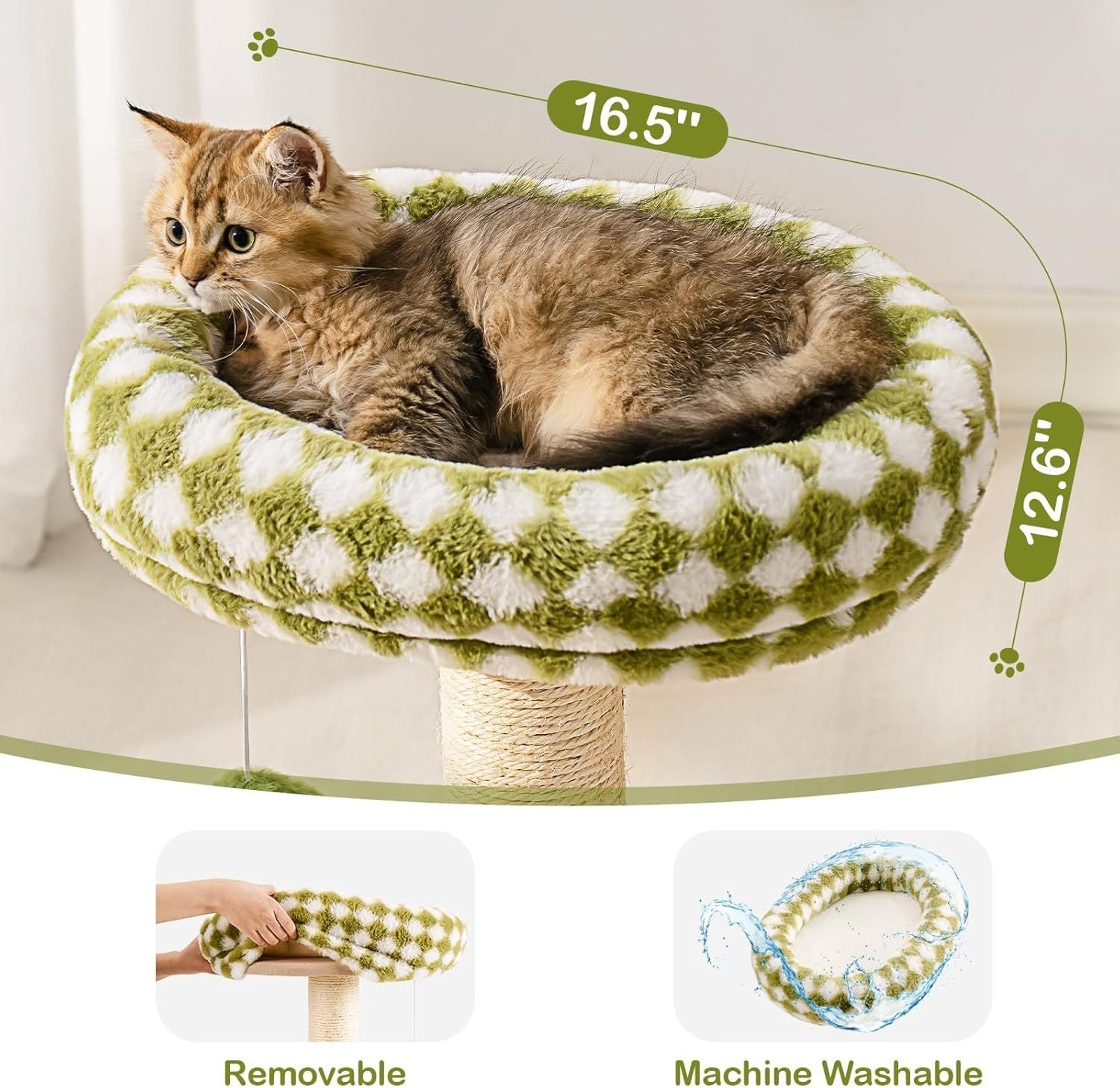 Mewoo Cat Scratching Post Bed – 2-in-1 Small Cat Tower with Sisal Scratcher & Ball Track Toys, Green